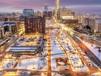 Winter Downtown view of Omaha, NE