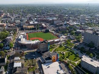 Baseball Arena and downtown view of Hagerstown, MD